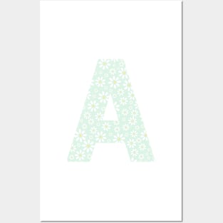 Letter A Daisy Mint Design Posters and Art